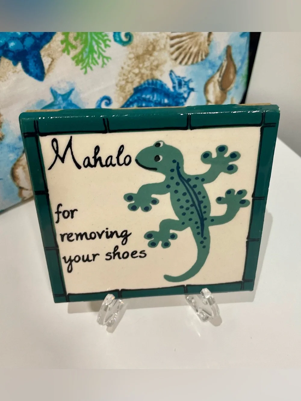 Banana Patch Studio “Mahalo for Removing Your Shoes” Handpainted Hawaiian Tile